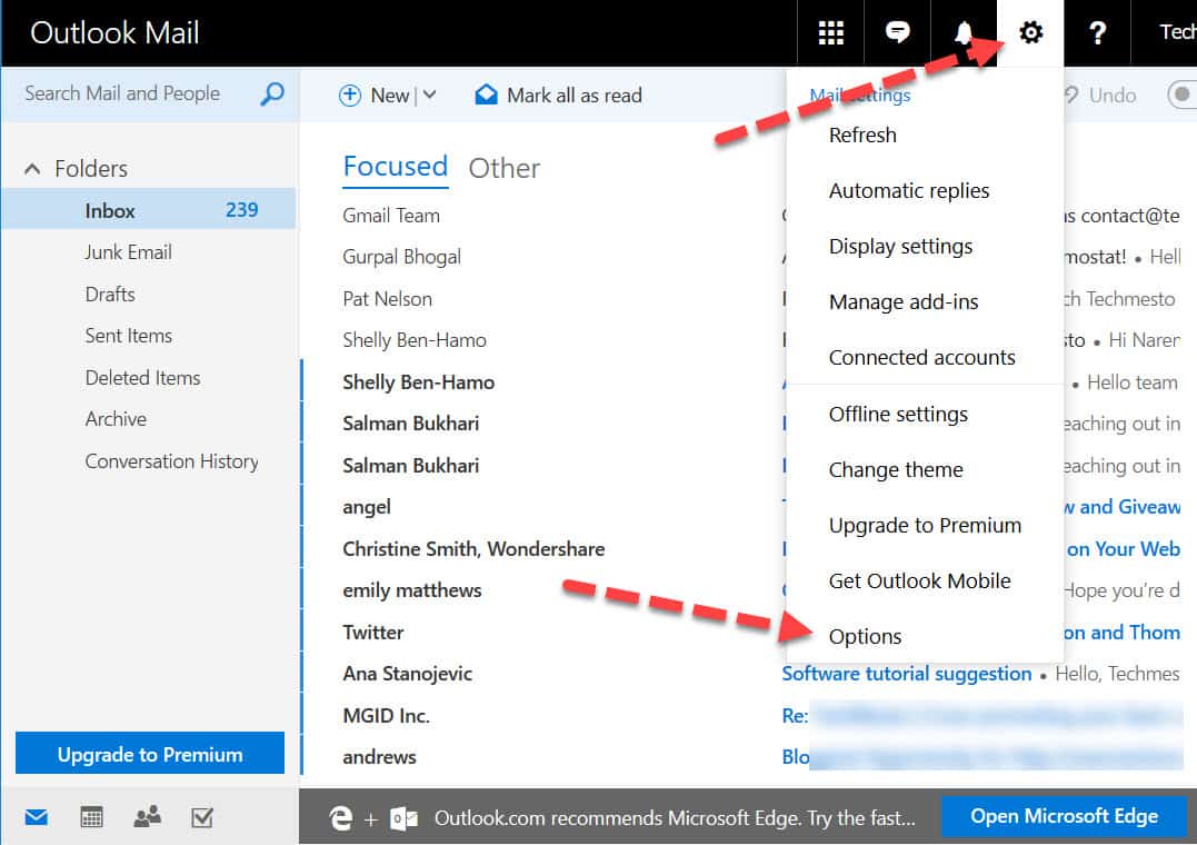Settings in old outlook