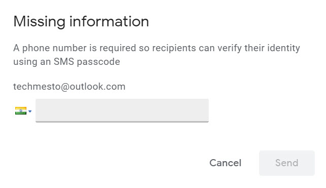 Enter phone number to send the passcode