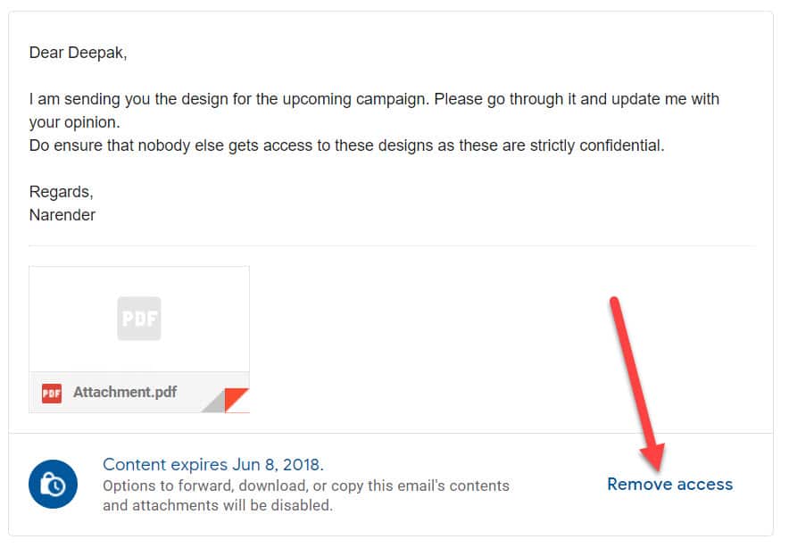 Remove access from an email sent using confidential mode