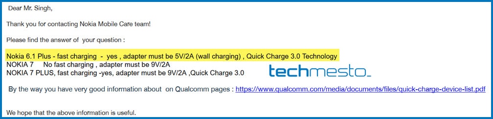 Reply from Nokia support