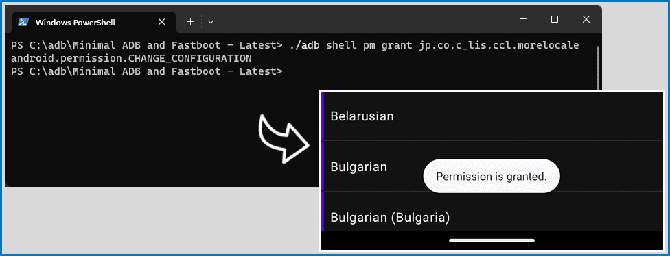 Grant permissions to MoreLocale to add a language