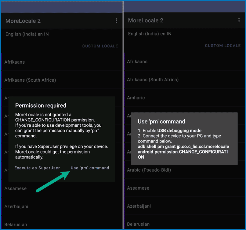 Set up MoreLocale app using ADB command