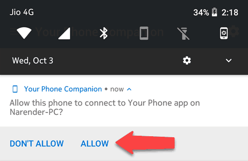 Allow connection to PC
