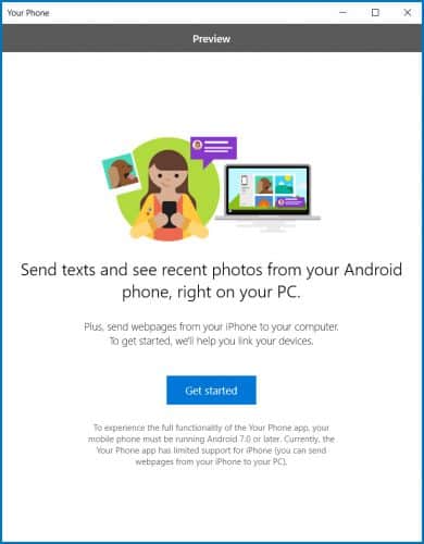 Your Phone app Windows 10