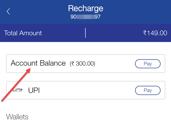 Recharge Jio plan using Top-Up balance