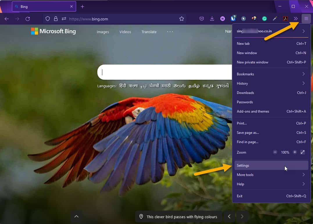 Open Firefox settings from the hamburger menu