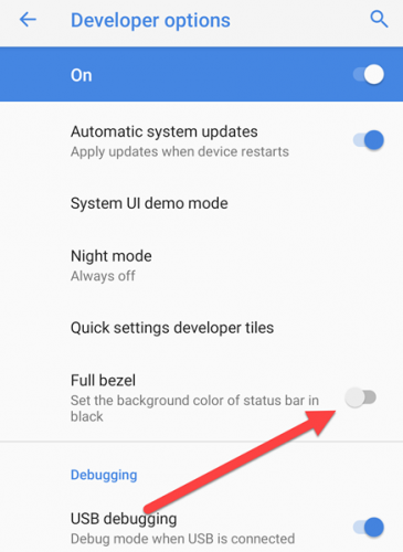 Full bezel option in Developer options - Nokia 8.1