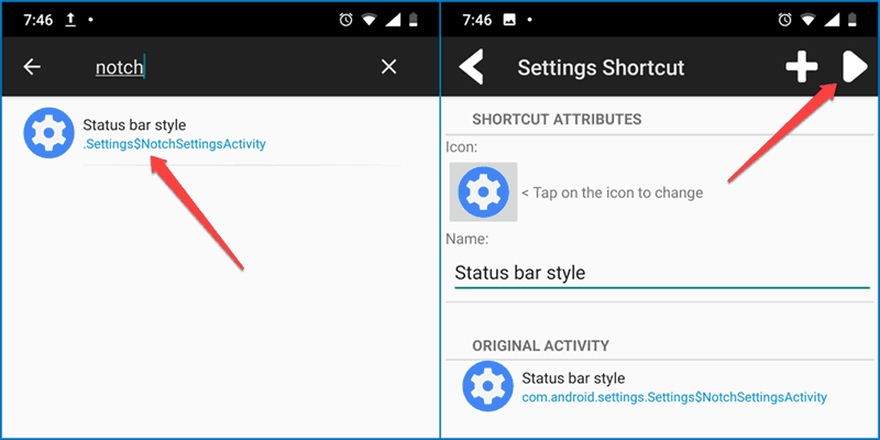Launch "Status Bar Style" activity