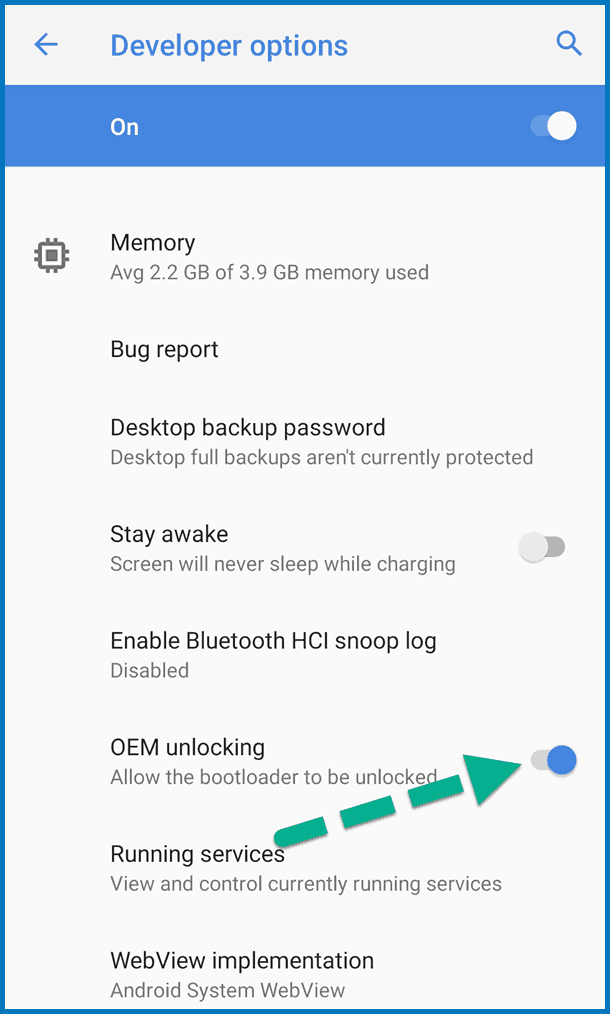 Enable the OEM Unlocking toggle