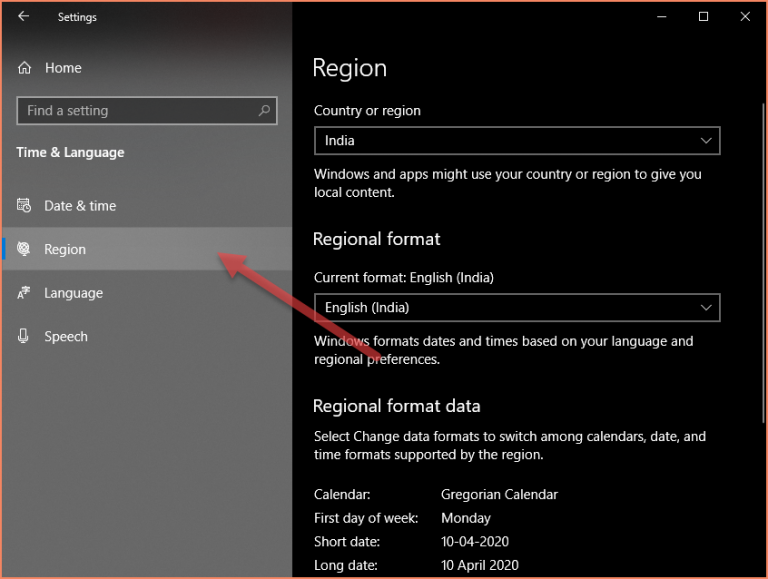 Time and Date settings on Windows 10