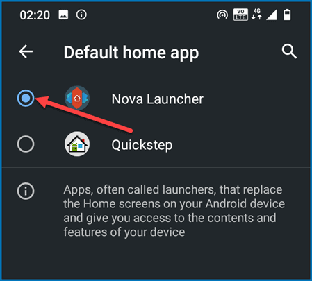 Set default home app in Android 10