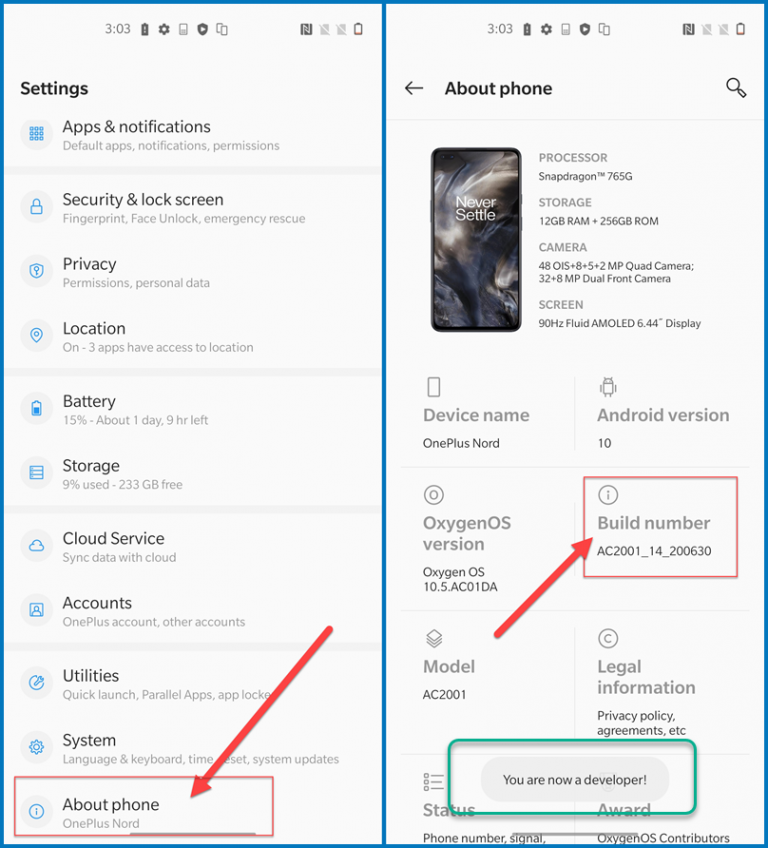 Enable Developer Options on OnePlus Nord