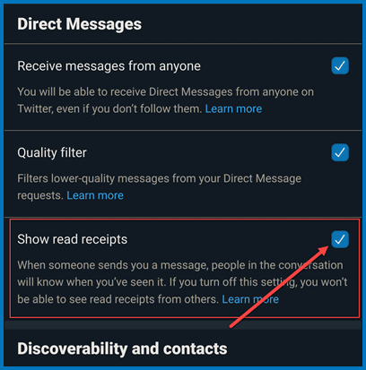 Disable read receipts on Twitter for iOS and Mobile web