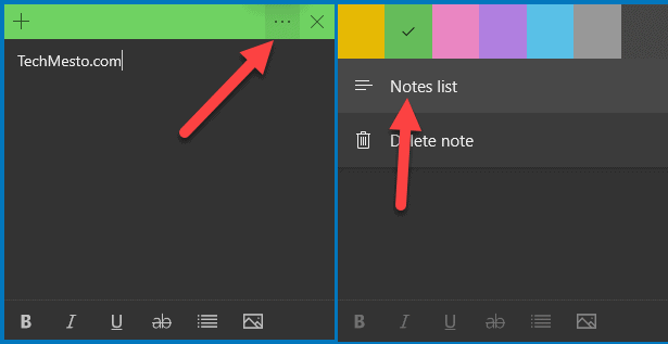 View sticky notes list