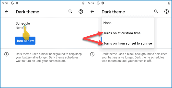 Schedule Dark Theme in Android 11