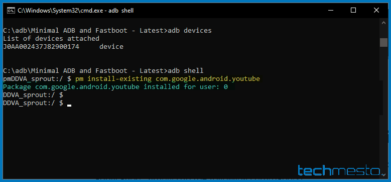 Re-install an app using adb shell