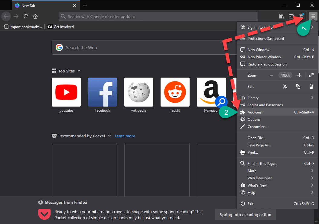 Firefox Options Menu for Addons