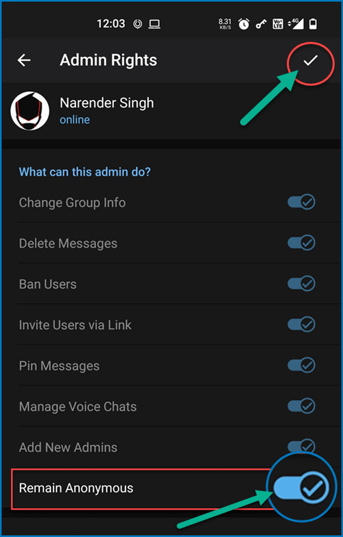 Telegram Admin Permissions settings