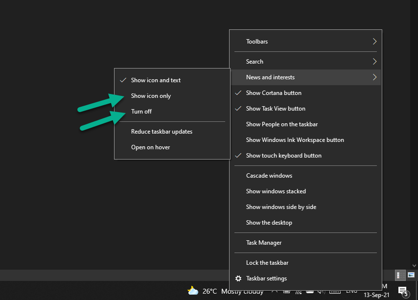 News and interests settings