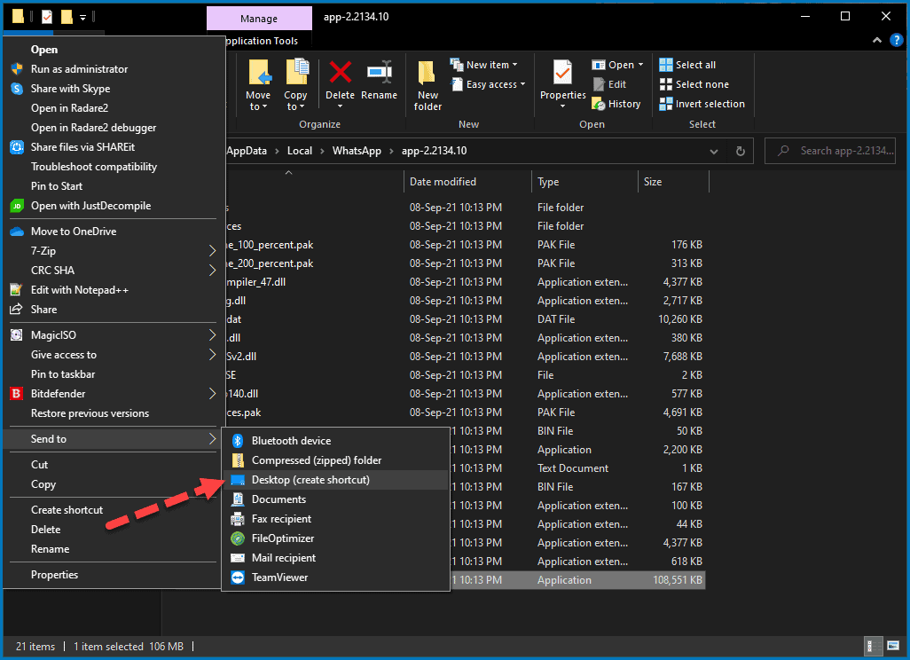 Create a shortcut on desktop to easily launch older version