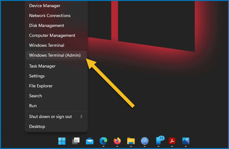 Open Windows Terminal using right click on start button in Windows 11