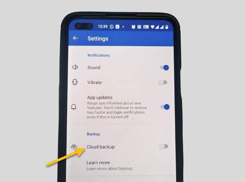 Enable Backup in Microsoft Authenticator settings