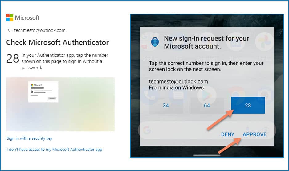 Approve passwordless sign in to Microsoft account