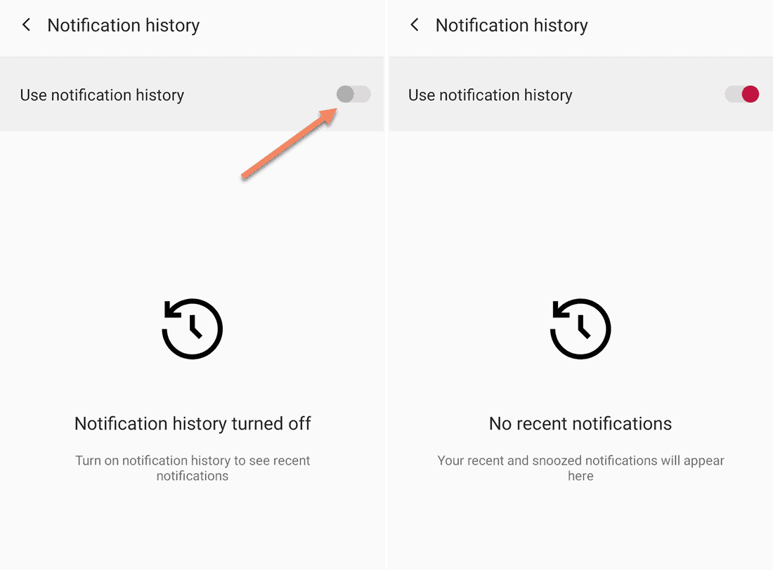 Enable Android notification history