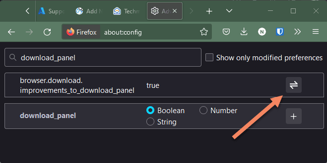 Firefox advanced preferences to enable old download prompt