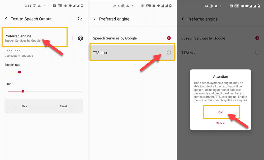 Text to Speech App settings in Android 11