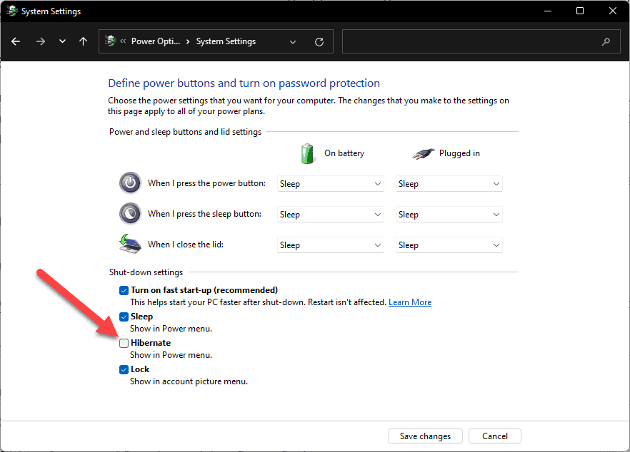 Enable Hibernate in Power Options of WIndows 11