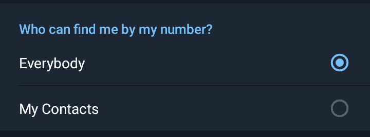 change who can Find by phone number on Telegram
