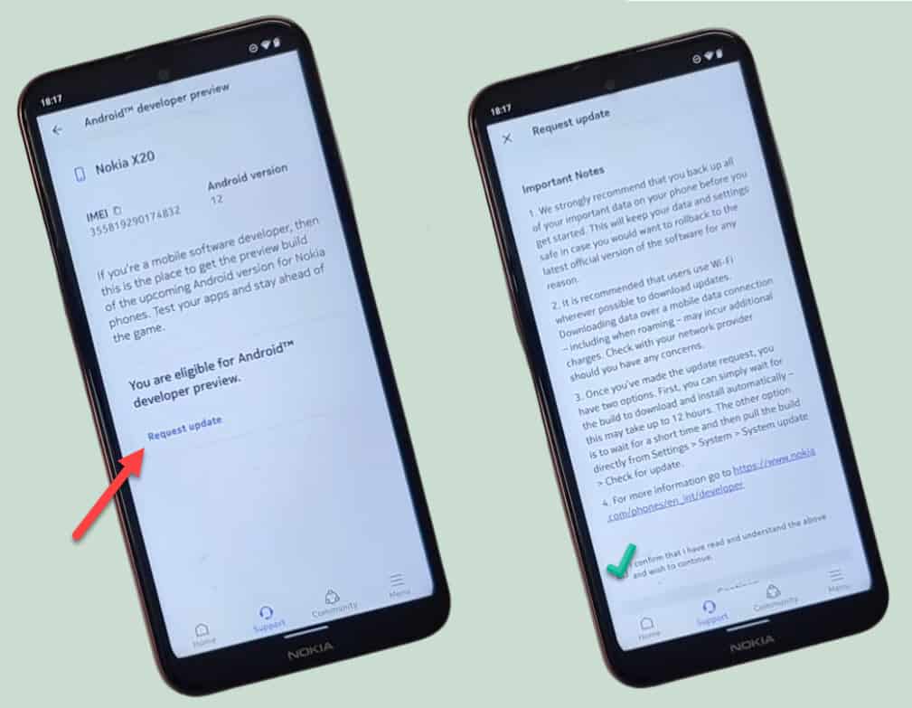 Request Android 13 Android developer preview update on Nokia X20