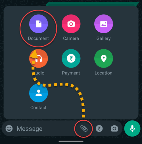 Attach a document to WhatsApp