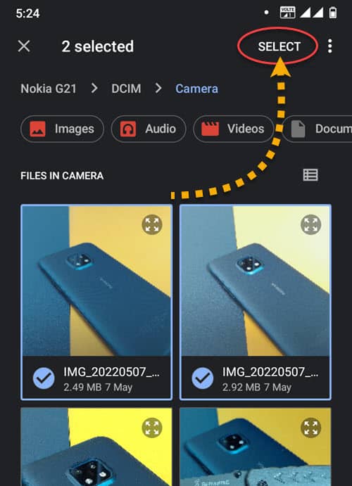 Select photos that you want to send in original quality