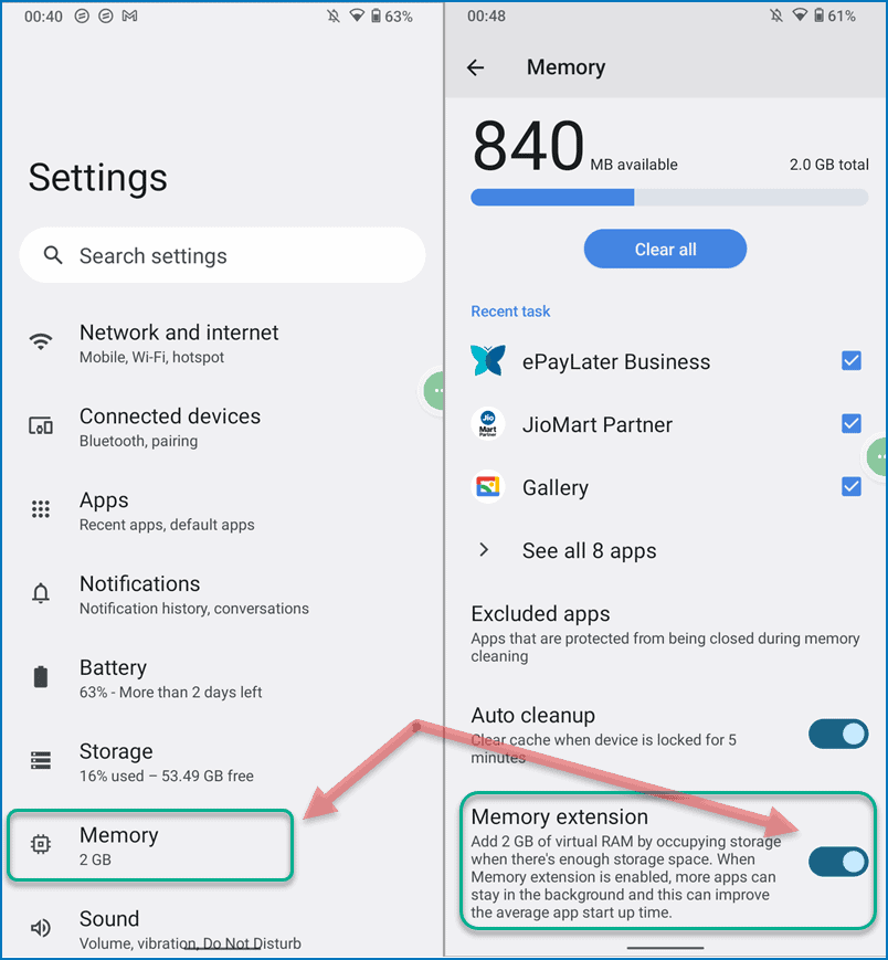 Enable memory extension feature in Nokia phones