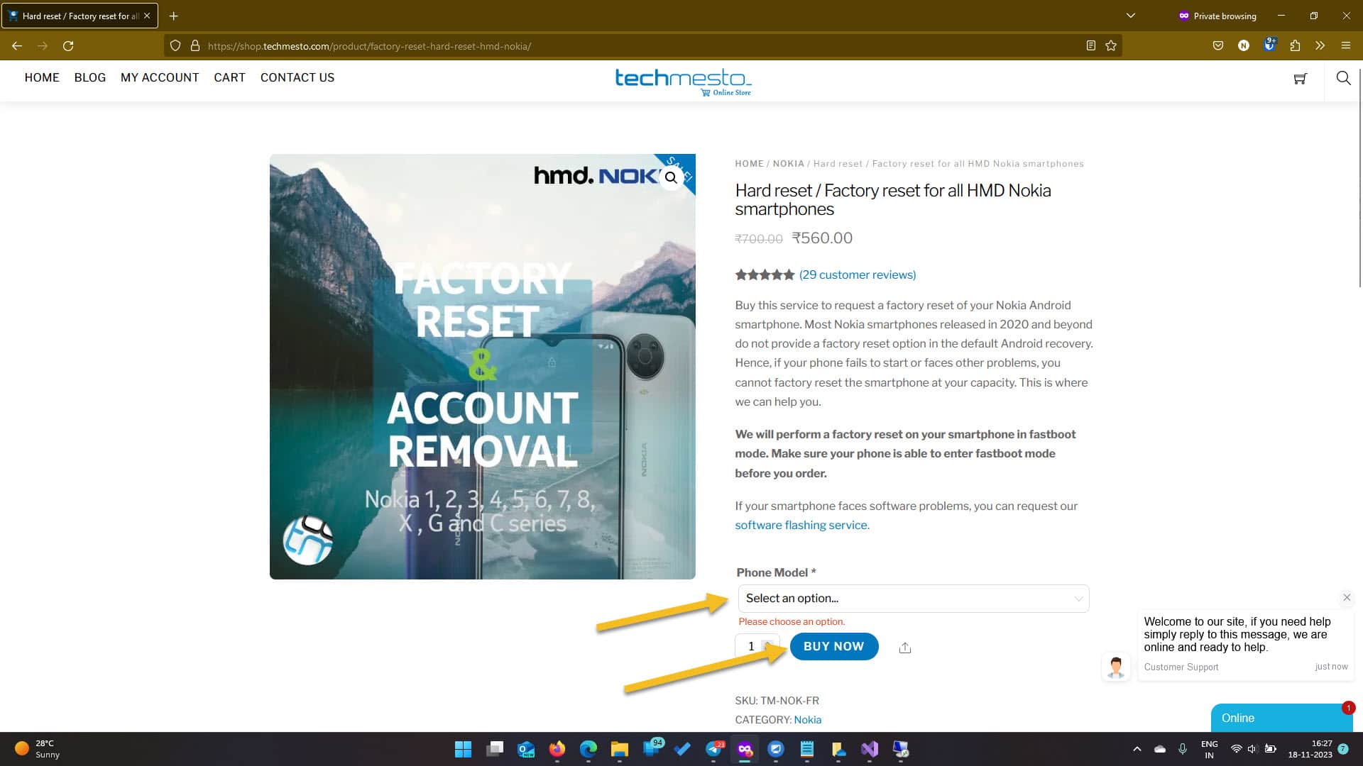 Buy factory reset service for HMD Nokia smartphones